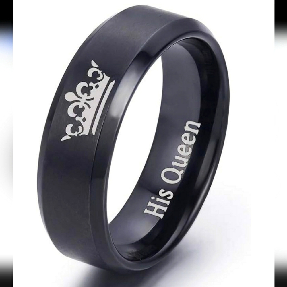 "His Queen" titanium wedding bands
